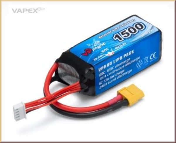 Minicars VP98294 Li-Po Battery 4S 14,8V 1500mAh 80C XT60-Connector - Bild